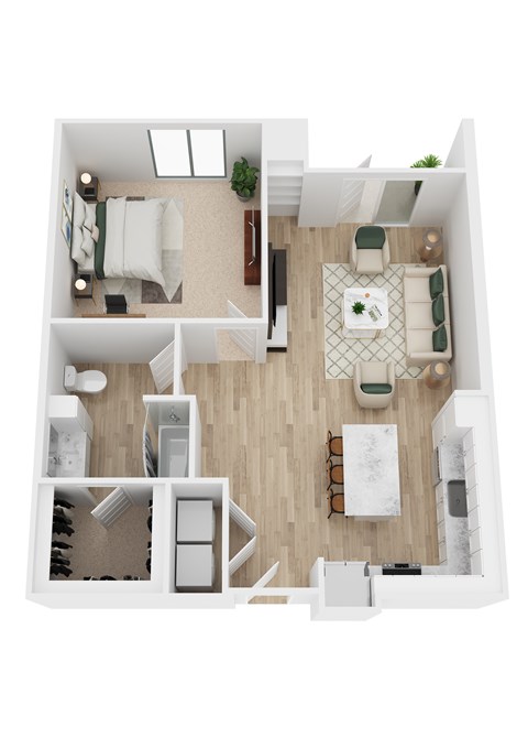 Floor plan for 1 bed, 1 bath, 971 sqft